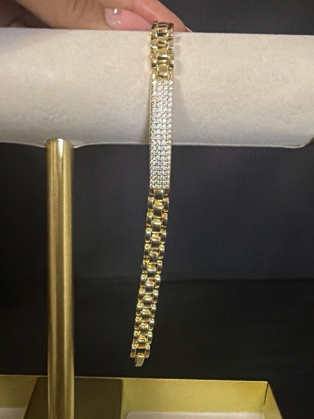 Gold Pavé Bar Link Bracelet - Women's Sparkling Gold Bracelet